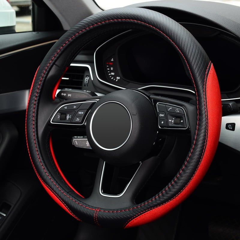 LABBYWAY Microfiber Leather Auto Car Steering Wheel Cover, Universal 15 Inch Anti-Slip Wheel Protector, Red - Image 3